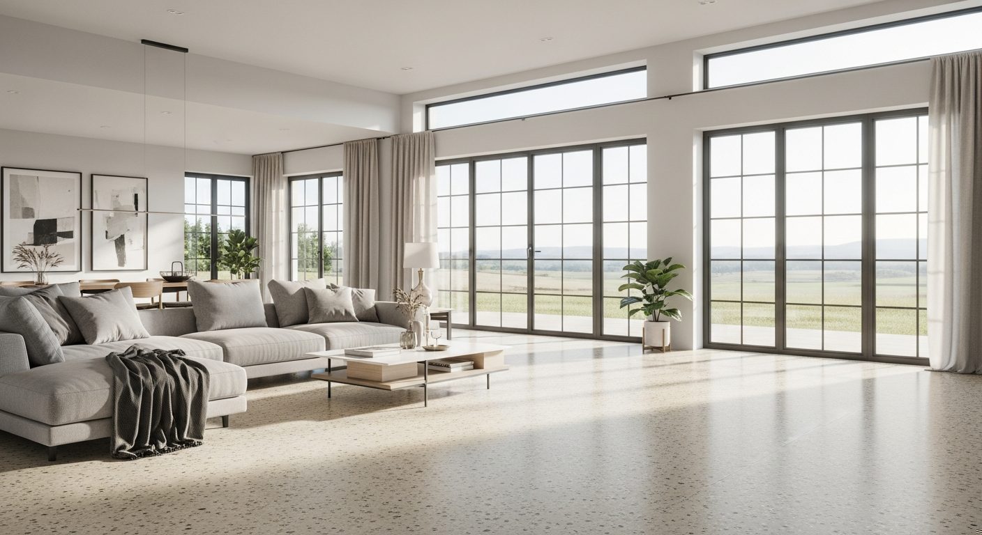 Decorative flake floor in a modern living space