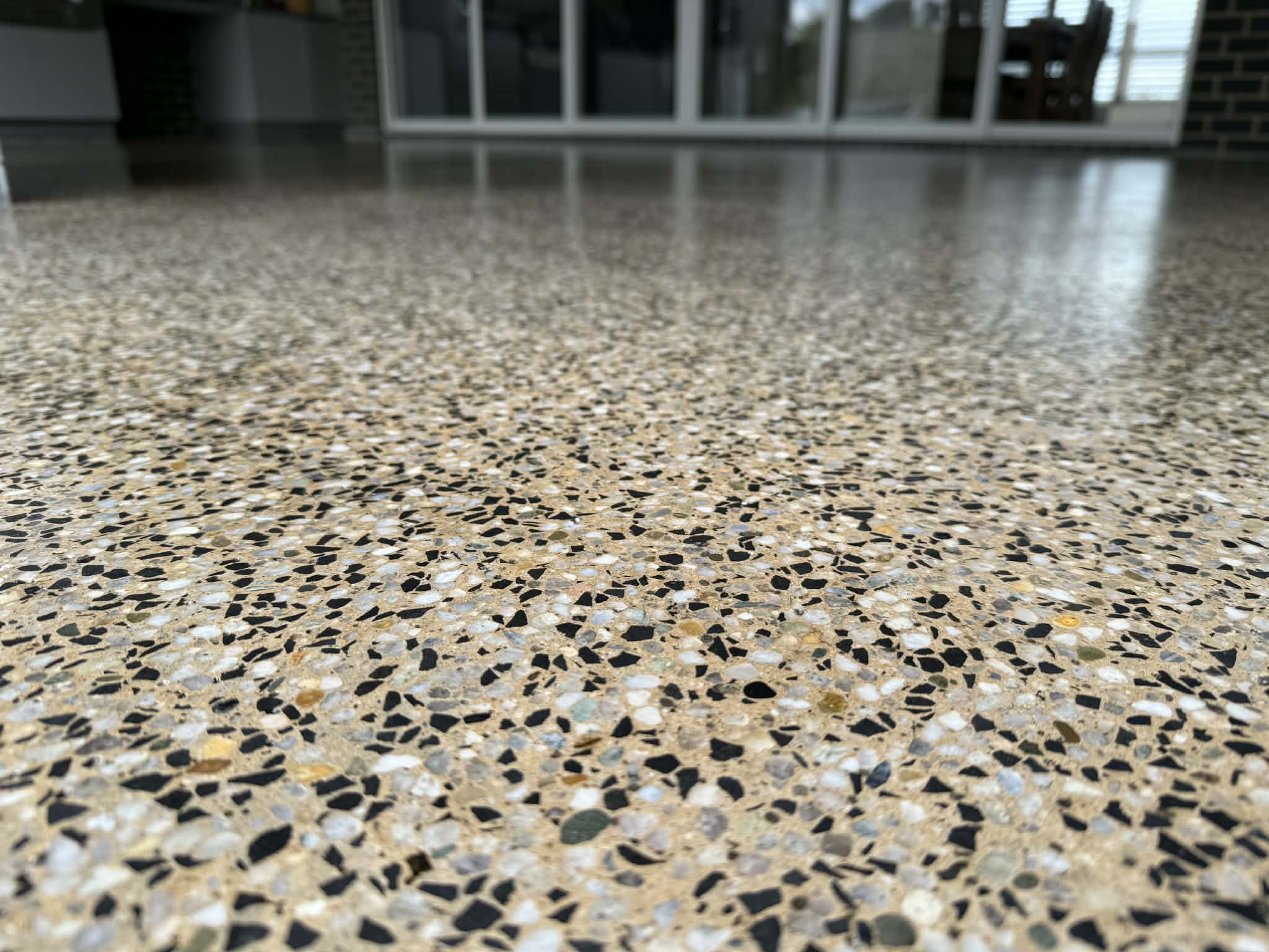Polished concrete flooring with exposed aggregate